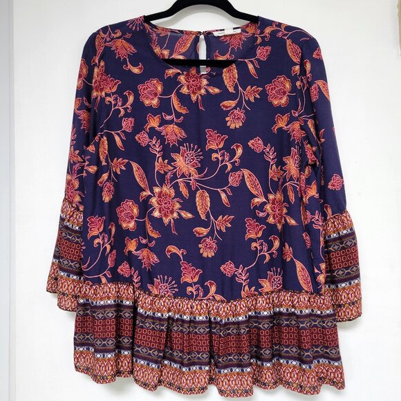 beachlunchlounge Tops - Beach Lunch Lounge (BLL) Boho Floral Print Tunic 3/4 bell sleeve Top Size Medium